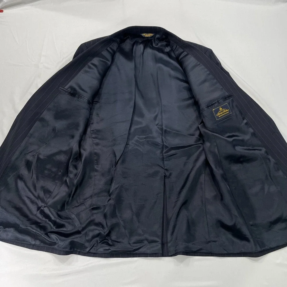 Brooks Brothers Brooksease Wool Blazer 43L Mens Black Pinstripe‎ Suit Jacket